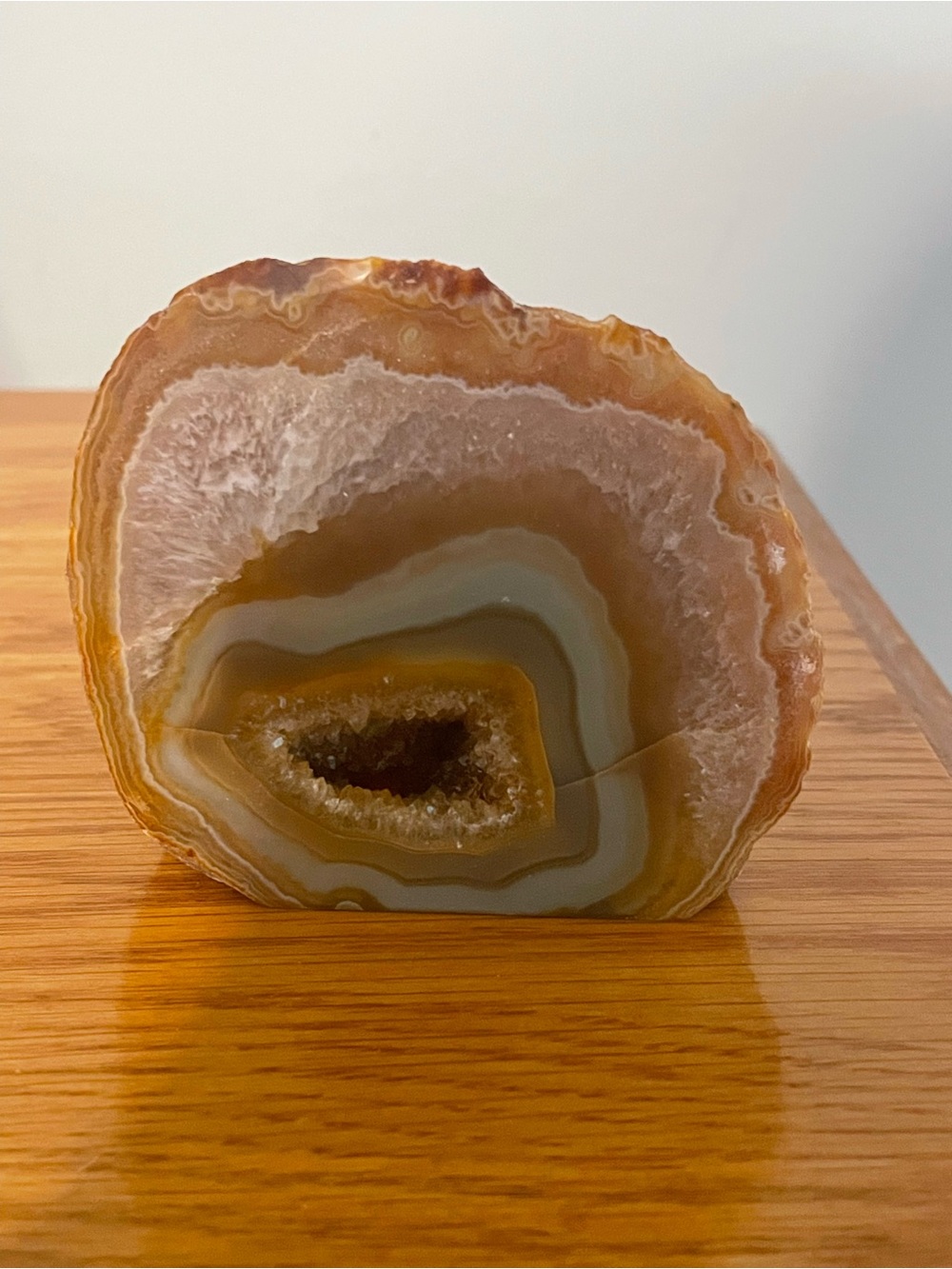 Polished Brown Agate Geode Slice with Druzy Center